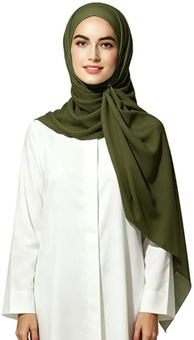Lina & Lily Sciarpa hijab da donna musulmano, tessuto Bubble Chiffon opaco e leggero (Verde Oliva)
