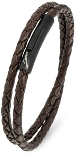 Simaru Pulsera de Piel Auténtica Trenzada 4 mm para Mujer y Hombre | Cierre de Acero Inoxidable | Made in Germany | Regalo Unisex (Marrón/L)
