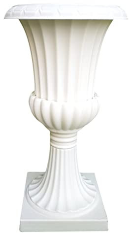 Happyyami Outdoor Planters White Urn Planter Plastic Wedding Flowerpots Roman Pillar Plant Pot Rustic Greek Column Statue Vintage Style Wedding Centerpieces Vase for Front Porch Door Planter