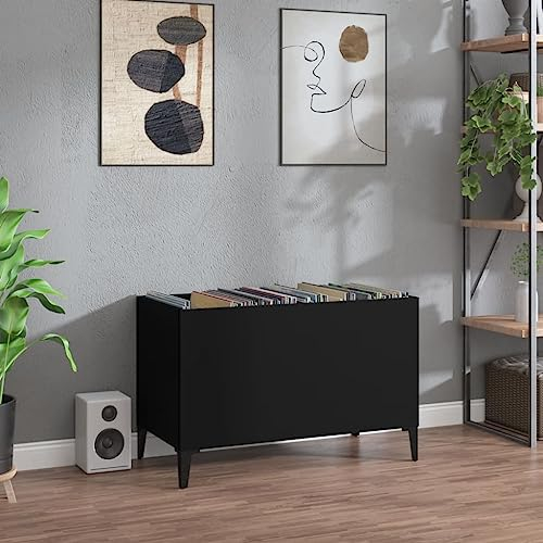 ShGaxin Skivskåp svart plywood, 74,5 x 38 x 48 cm, CD-hylla, skivspelare, skivskåp, vinylskåp, skivskåp - 831966