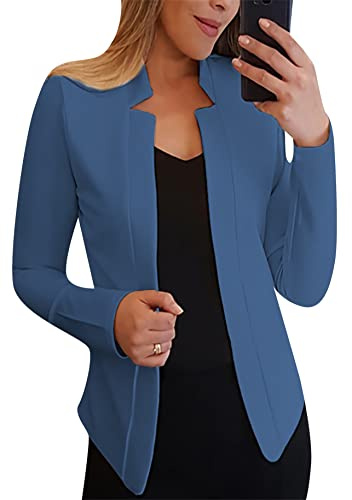 YMING Femme Blazer léger à Manches Longues Ouvert sur Le Devant Blazers de Couleur Unie Blazer décontracté à Revers étroit Bleu S