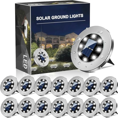 YOXISA Solar Bodenleuchten Aussen 14 Stück, Solarleuchten Solarlampen Gartenleuchten für Außen, IP65 Wasserdicht Solarlicht Garten Licht Bodenleuchten Außen Solar für Rasen Gehweg Patio Garden
