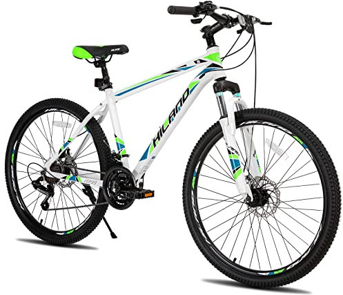 Hiland 27.5 Inch Mountain Bike, 21 Speeds Bicycle, Aluminum Frame Mountain Bike with Disc-Brake for Men Women Men's MTB Bicycle, White