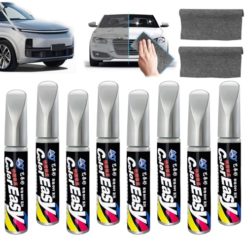 VINEST 8 Piezas Reparador Arañazos Coche, 12ml Pintura Coche Plata, Anti Reparador de Arañazos para Coche, Repara Arañazos de Coche Reparación con 2 Nano Sparkle Cloth, para Motos Bicicletas