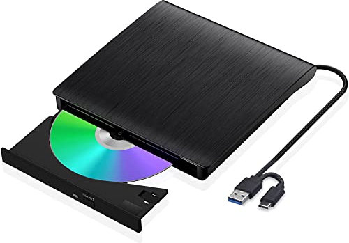 XIAOXIN External DVD Drive External USB 3.0 Type C, CD Drive for Laptop Desktop PC MacBook External DVD Burner Windows 7/8.1/10/11 Linux CD/DVD Player Portable +/-RW ROM Optical Drive