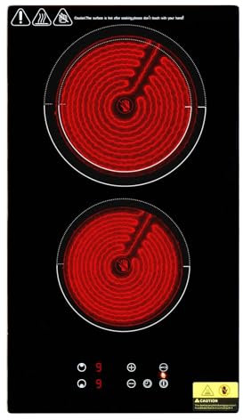 TactFire Plaque Vitrocéramique, 2 Feux,3000W,Plaque de Cuisson en Vitrocéramique Encastrable Plaque,9 Niveaux de Puissance