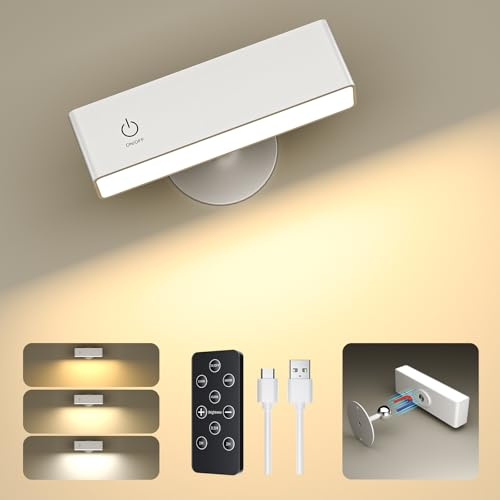 YiLaie Applique da Parete Interno, Lampada da Parete Senza Fili con Telecomando, 3 Temperature di Colore, Controllo Touch, Applique Ricaricabile da Parete 4000mAh, Magnetica Lampada Camera da Letto
