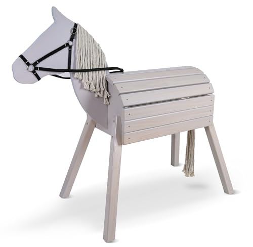 Pink Papaya Cavallo in legno per esterni, cavallo da equitazione in legno per bambini, cavallo da gioco XXL per giardino, cavallo all'aperto con criniera e coda