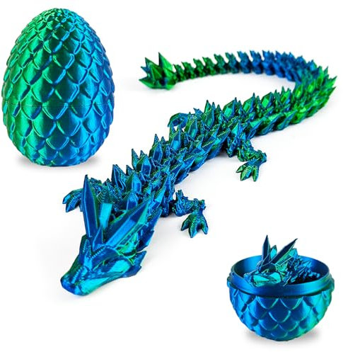 Tangdudu 8.5cm 3D Printed Dragon Egg, 3D Fidget Toys, Realistic Dragon Toy, Flexible Joints, Unique Gift, Easter Egg, Home Decor, Desk Toys (Green)