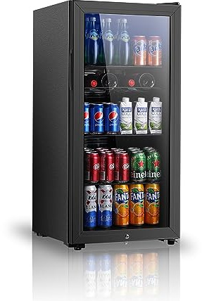 Beverage Refrigerator, 4.5 Cu.ft Mini Fridge with Double Glass Door, Cooler for Soda, Beer or Wine for Home, Office or Bar with Adjustable Removable Shelves (Black)