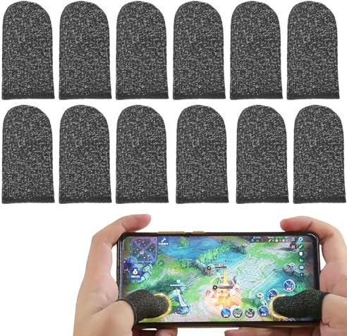 WOLMIK 12 Stück Gaming Finger Sleeves, Mobile Game Finger Sleeve Touchscreen Fingerhülse Finger Handschuhe Daumenhülsen Fingerabdeckung Atmungsaktiv Anti-Schweiß Fingerlinge Gaming Zubehör