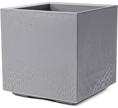KONZEPT Großer Pflanzkübel auf Rollen, 40×40×40 cm, grau in Betonoptik, aus 100% recyceltem Material – für den Innen- und Außenbereich, mobil – ideal für Garten, Terrasse, Balkon und Wohnzimmer