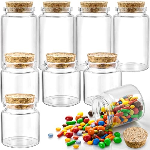 GZLCEU 8 bottiglie di vetro con set di tappi di sughero, 50 ml/100 ml, vetro con tappo di sughero, per regali, feste, spezie da cucina, fai da te