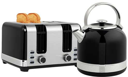 HOMCOM Wasserkocher Toaster Set Edelstahl 2200 W 1,7L Wasserkocher mit UK Strix-Thermostat, Kesselausgussfilter, 4 Scheiben Toaster mit 7 Bräunungsstufen, Aufwärmen, Auftauen, Krümelfach