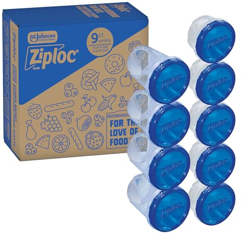 Ziploc Brand Twist n Loc Food Storage Containers, Leak Resistant Design, Small and Medium Round, Variety Pack, 9 count
