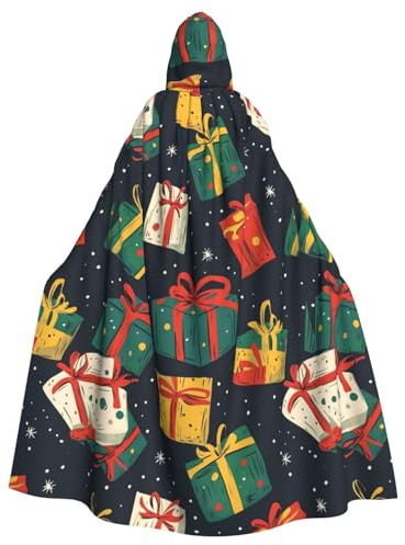BROLEO Cape à capuche flottante pour adulte avec imprimé boîte de Noël pour Halloween, fêtes costumées et événements à thème