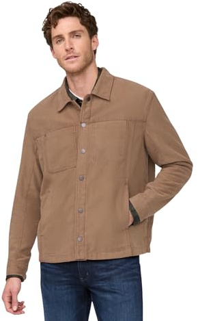 DUER Men's No Sweat Moleskin Jacket, Soft Stretch Cotton Coat, Warm Jean Style Layer, Casual Outerwear Clothing, Dark Walnut, L