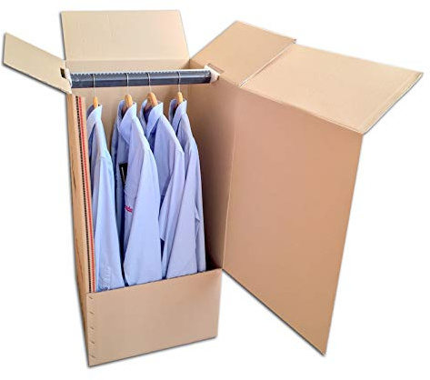 Cajeando - Pack de 2 Cajas Armario de Cartón 50 x 50 x 101 cm Color Marrón y Canal Doble Mudanzas Guardarropa Incluyen 2 Barras Perchero Fabricadas en España