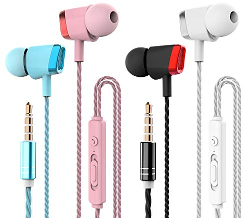 CBGGQ 4 Pares Auriculares, Auriculares in-Ear con micrófono, Auriculares con Cable de 3,5 mm para Ajustar el Volumen, estéreo, Graves Profundos, Aislamiento de Ruido, para iOS y Android Smartphones