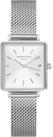 Rosefield Damenuhr The Boxy XS Gold 22 * 24mm Quadratisches Gehäuse mit Weißem Zifferblatt und Gold Band - QMWMG-Q039