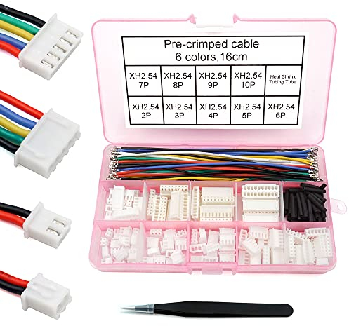 Elechawk XH 2.54mm Connector Kit with Pre-Crimped Cable Wire, 2/3/4/5/6/7/8/9/10 Pin Housing, JST Adapter, Chrome, CR-1, Electronics-Cable-Connectors, Connectors