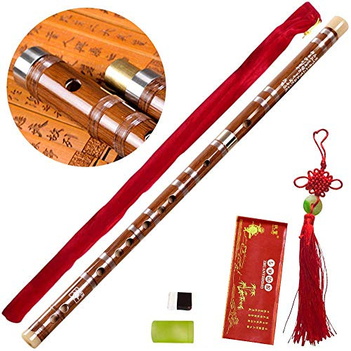 Tyuodna Pluggable F key Bitter Bamboo Flute Dizi, Chinese Traditional Handmade Musical Woodwind Instrument Key of F, with Free Membrane & Glue & Protector Set (Brown)
