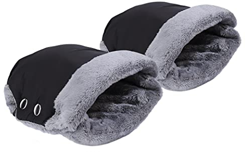 MaoXinTek Handmuff für Kinderwagen Wasserdicht Windabweisend Handwärmer mit Warme Fleece für Stroller, Buggy, Radanhänger Schwarz