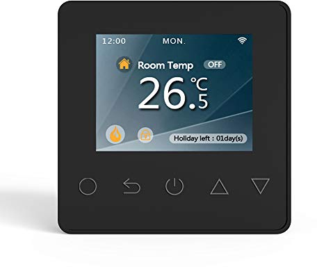 WLAN-Thermostat ThermoLife ET81W mit Farbdisplay - Schwarz - Digitales Raumthermostat programmierbar mit Internem Temperatursensor und Bodenfühler - Heizungssteuerung für Fußbodenheizung. 16A