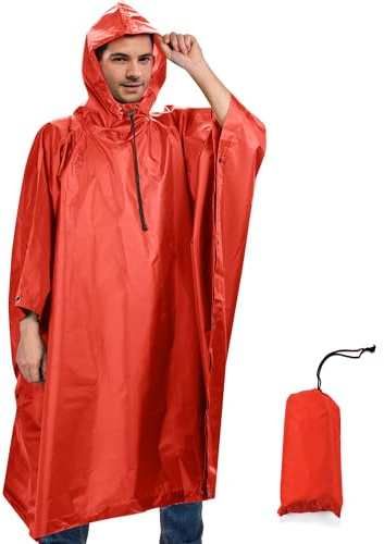 Sensong Poncho de Lluvia Poncho Impermeable 3 en 1 Chubasquero con Capucha Reutilizable Multifuncional Toldo Manta Estera de Camping Ligero para Hombre Mujer Camping Trekking Naranja