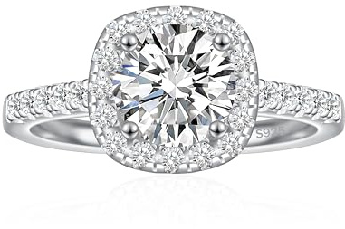 JALOKIVI 1.5CT 925 Sterling Silver Engagement Rings for Women Cushion Cut Halo Cubic Zirconia Wedding Rings for Women Promise Rings for Her Silver Size 6.5