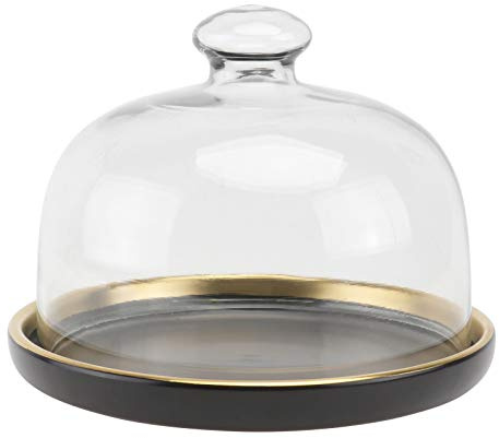 YZJSSL 1 Set Cake Bell Jar with Ceramic Plate Glass Cheese Bell Cake Plate Dome Dome Pies Glass Dome Cake Stand Cake Bell Food Cover Lid for Patisserie Food Cover-Schwarz