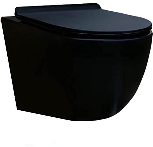 Coribi - Inodoro suspendido - Cerámica - Sin bridas - Negro mate - Soft-close - Tapa extra fina - Diseño elegante y moderno
