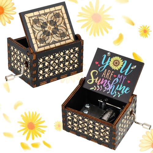 Jeffdad Carillon musicale in legno con incisione laser vintage a manovella, regalo unico per Natale, compleanno, San Valentino, anniversario, festa della mamma