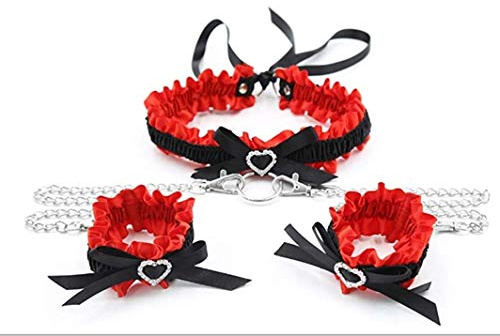 BONDAGERIE Set Manette e Collare per coppia Heart merlettato, con Nastri, Catenina inclusa