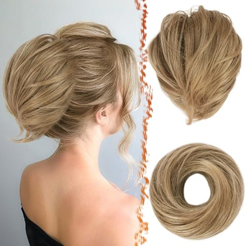 BARSDAR Dritto Chignon per Capelli, Corto Dritto Coda di Cavallo Bun Extension Capelli Sintetica Capelli Chignon Elastico Scrunchie Posticci per Donne - Cenere Biondo & Beige Biondo