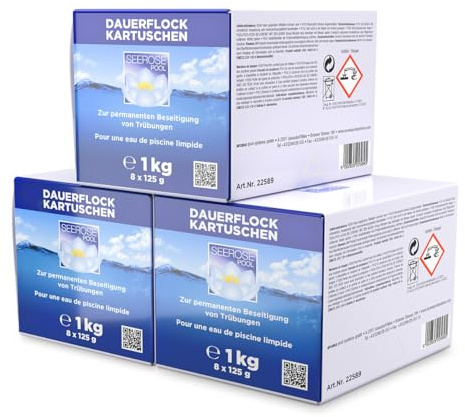 Paradies Pool Seerose Dauerflock Kartuschen 24x125g = 3 kg für Sandfilteranlagen zur Trübungsentfernung Beseitigung Schwebstoffe