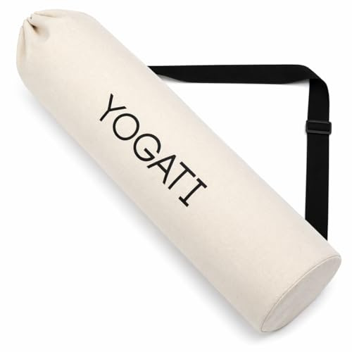 YOGATI® Yoga Mat Bag | Large Synthetic Cotton Yoga Mat Bags for Women and Men with Adjustable Strap | Perfect for Pilates and Exercise Mats | 19x80 cm Yoga and Pilates Mat Bag. White