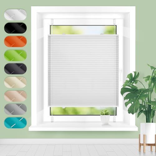 Homland Plissee ohne Bohren Klemmfix B95 x H120 cm Weiß, Plissees für Fenster und Tür, Jalousie Easyfix Plisseerollo mit Klemmträger Sonnenschutz und Sichtschutz lichtdurchlässig Rollo
