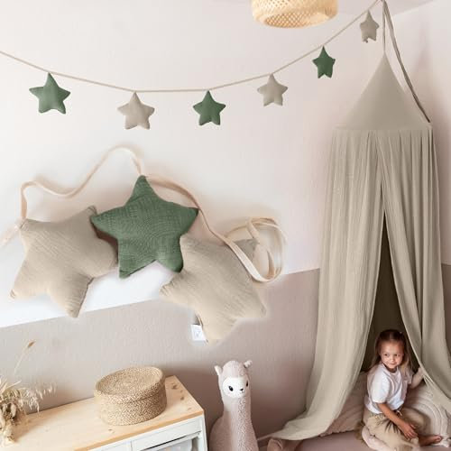 LILIMAUS Sternen Wimpelkette Stoff - 12 Farben - Kinderzimmer Deko - 100% Baumwolle Handmade - Musselin - Hausbett & Babyzimmer