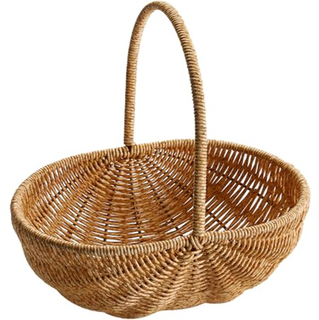 Flätkorg rustik vävd robust förstärkt picknickkorg med handtag sammankopplad skördekorg för förvaring picknick påskgåva 28 x 20 x 28 cm medium