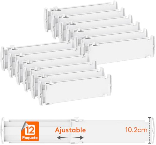 Lifewit Separadores de Cajones Ajustables, Divisores de Armario Ropa, Cajones Organizadores Plastico para Cocina, Baño, Mesita de Noche, 12 Piezas, Longitud Interior de 35 – 55 cm y Altura 10,5 cm