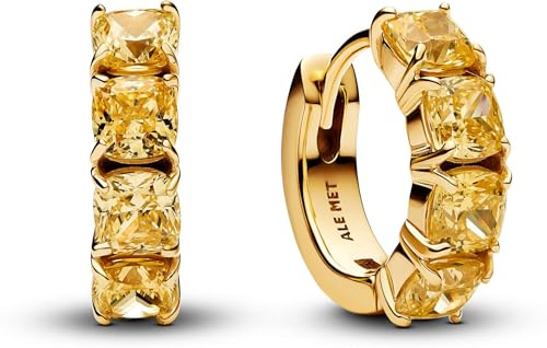 Pandora Timeless Gelbe Creolen-Ohrringe aus 14 Karat Vergoldetem Sterling Silber mit Zirkonia, 263851C02