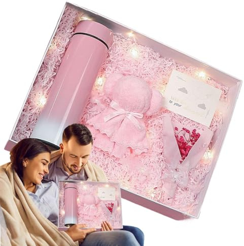 Boîtes cadeaux pour maman, lot de 4 boîtes élégantes à thème ours avec thermos, fleurs et cartes | carte avec fleurs, tasses thermiques, sac cadeau serviette pour anniversaire, fête des femmes