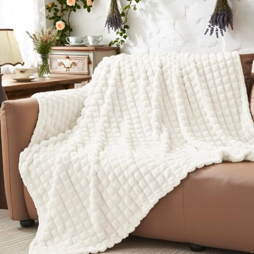 BEDELITE Fluffy Fleece Throw Blanket, Cream, 125x150cm
