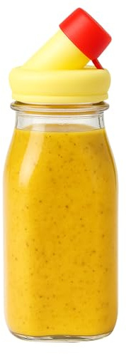 kitchentoolz Salad Dressing Shaker Bottle – 12oz Glass Bottle with Silicone Pour Spout and Tamper-Proof Lid for Sauces and Marinades