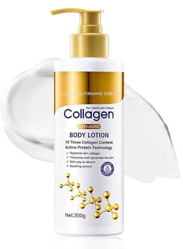 Collagen Body Lotion 300ml- Collagen Cream for Women/Mens with Skin Tightening Effect - Firming Body Cream & Anti-Aging Moisturiser for Dry & Oily Skin - Smooth, Firm, and Hydrated Skin