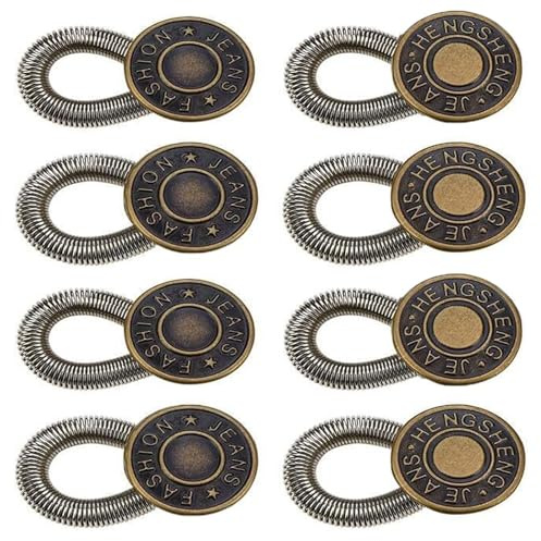 HoAhaMay 8 piezas Hebillas extensibles para cinturillas, botones extensibles ajustables, extensores metálicos con resorte para cinturillas, aptos para vaqueros, faldas, pantalones, hombres y mujeres