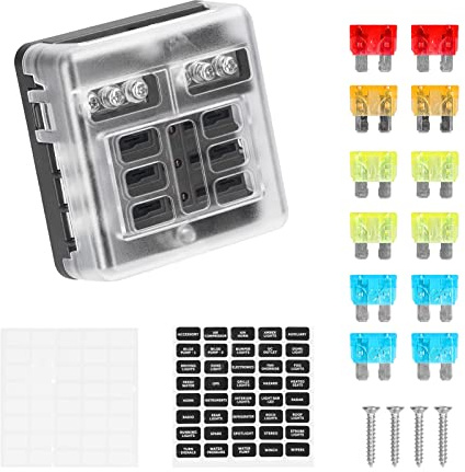 VOBOR Portafusibles Caja Fusibles 12V con Lámpara de Alerta LED, Porta Fusibles Plano con Cuchilla Negativa, para el Vehículo Marino Van SUV Bota Camión Automático (6 Vías)