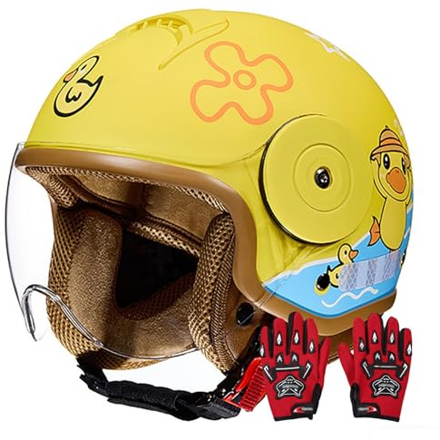 Casco Da Moto Retrò Elettrico 3/4, Regalo Per Ragazzi E Bambini, Casco Da Moto Aperto 3/4 Per Bambini, Omologato DOT, Casco Da Moto Da Strada Per Scooter, ATV, Go-Kart E Moto 6,46-54CM