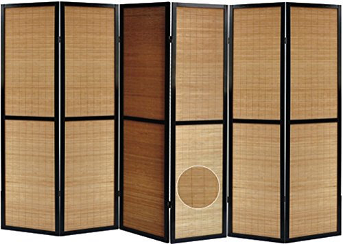 PEGANE Paravent en Bois Noir et Bambou de 6 pans